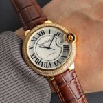 Cartier 18K Gold 42MM Mechanical Movement Crocodile Leather Bracelet Men's Watch replica watches with fast US shipping